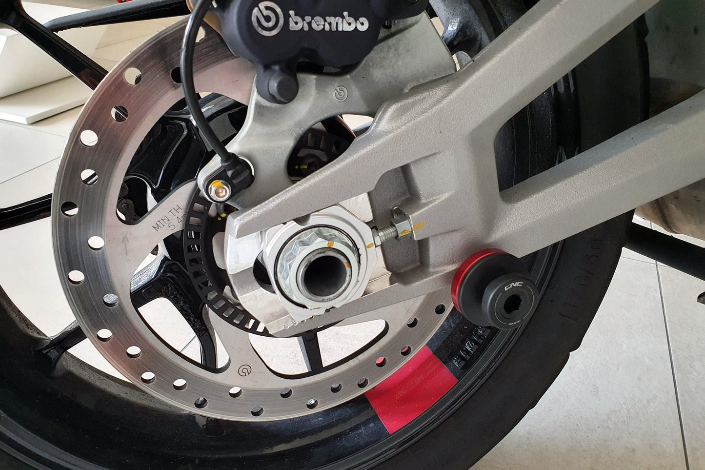 CNC Racing Large Delrin / Aluminum Swing Arm Spools for Ducati Mulitstrada V4 / 950 / 1200 / 1260 Enduro (M8 size)