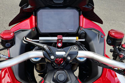 CNC Racing Steering Damper Mount kit for Ducati Multistrada V4 Pikes Peak / RS with CNC Racing Handlebar Clamp RM251