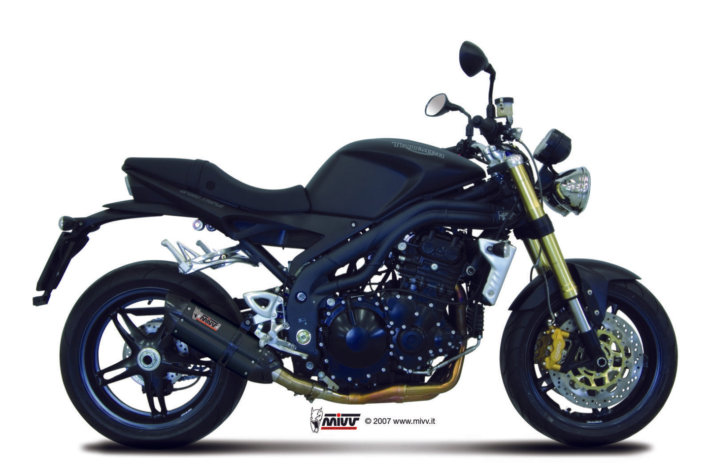 MIVV Slip-on, Suono Black, Low Down Exhaust For Triumph Speed Triple 1050 2007-2010