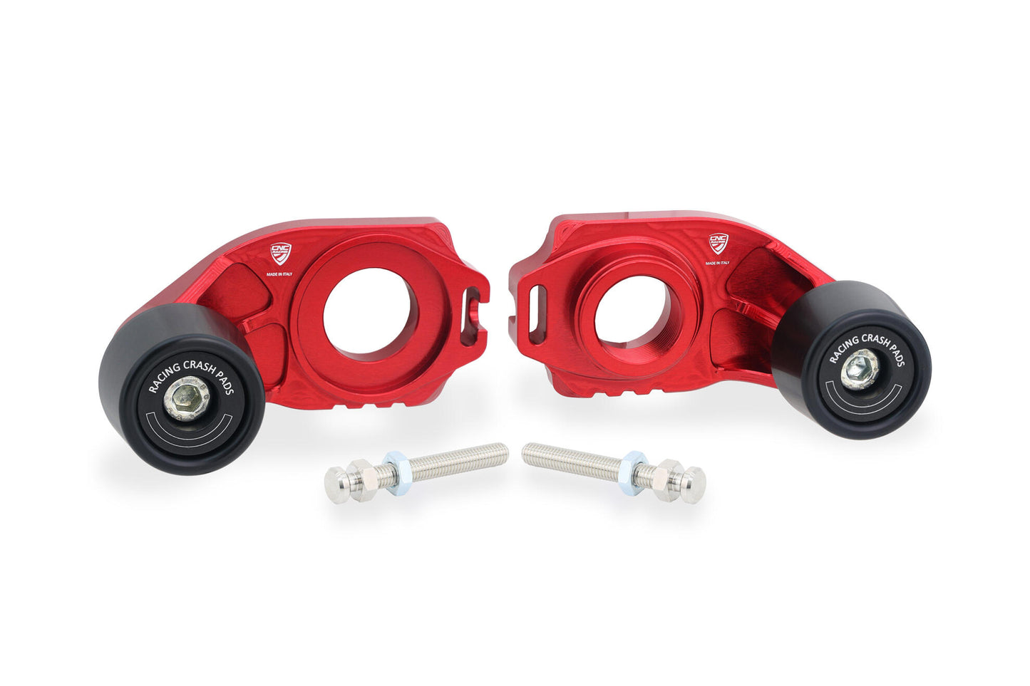 CNC Racing Billet Chain Adjuster Blocks With Sliders for the Ducati Monster 937, Hypermotard 698 Mono, and Multistrada V2 (2025+)