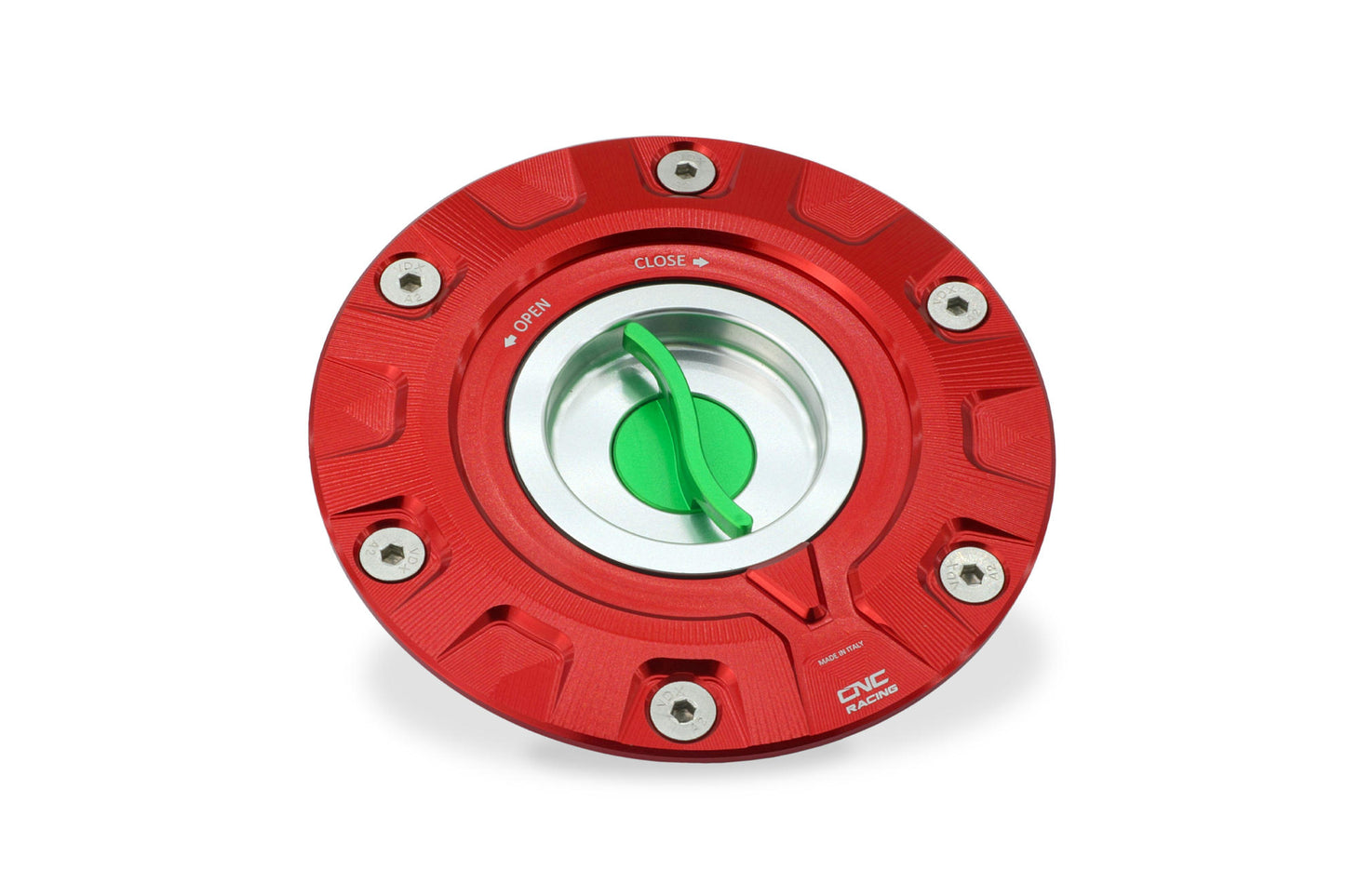 CNC Racing TRICOLORE 'GEAR' Aluminum Gas Cap for Ducati Multistrada V4 / 1200 / 1260 / 950, Diavel 1260, and Hypermotard 950
