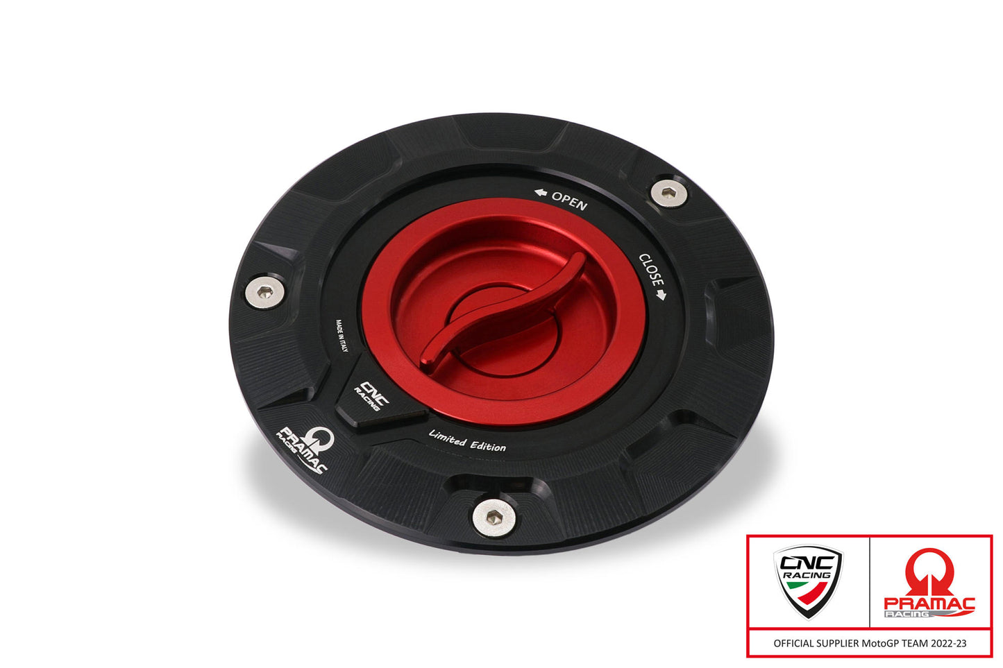 CNC Racing PRAMAC RACING LIMITED EDITION Quick Release Gas Cap for newer Ducati's  MV's and Aprilia's