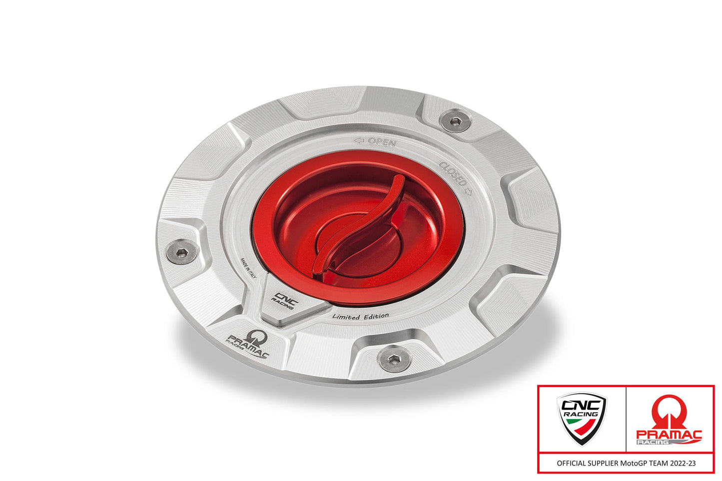 CNC Racing PRAMAC RACING LIMITED EDITION Quick Release Gas Cap for newer Ducati's  MV's and Aprilia's