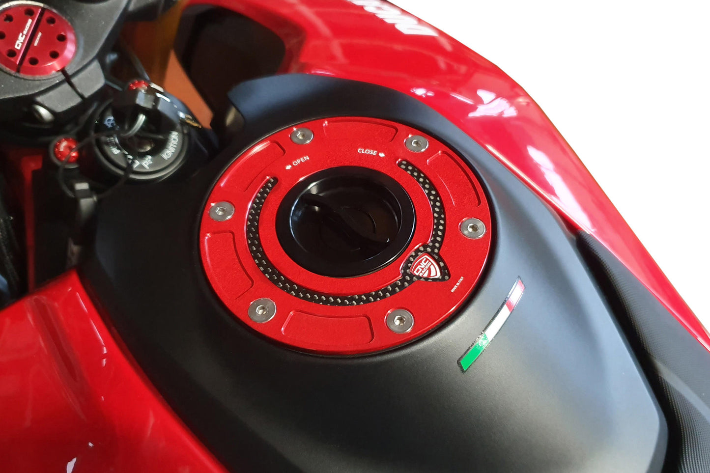 CNC Racing Aluminum with Carbon Inlay Gas Cap Flange for Ducati And KTM