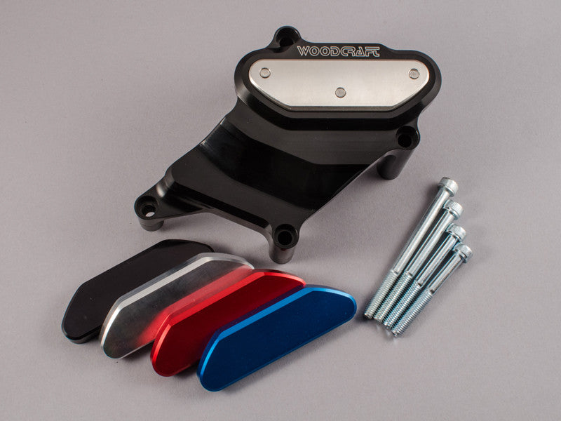 WOODCRAFT Yamaha FZ-07 (MT07) RHS Water Pump Cover - Black Anodized with Rubber Pad and Skid Pad Plate Kit