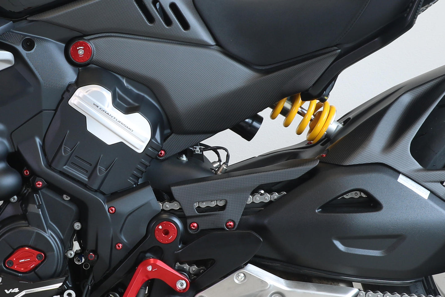 CNC Racing Carbon Fiber Upper Chain Guard for the Ducati Diavel V4