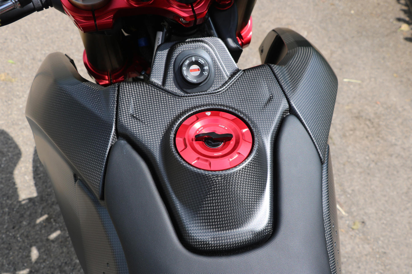 CNC Racing Carbon Fiber Fuel Tank Top Cover for the Ducati Hypermotard 698 Mono