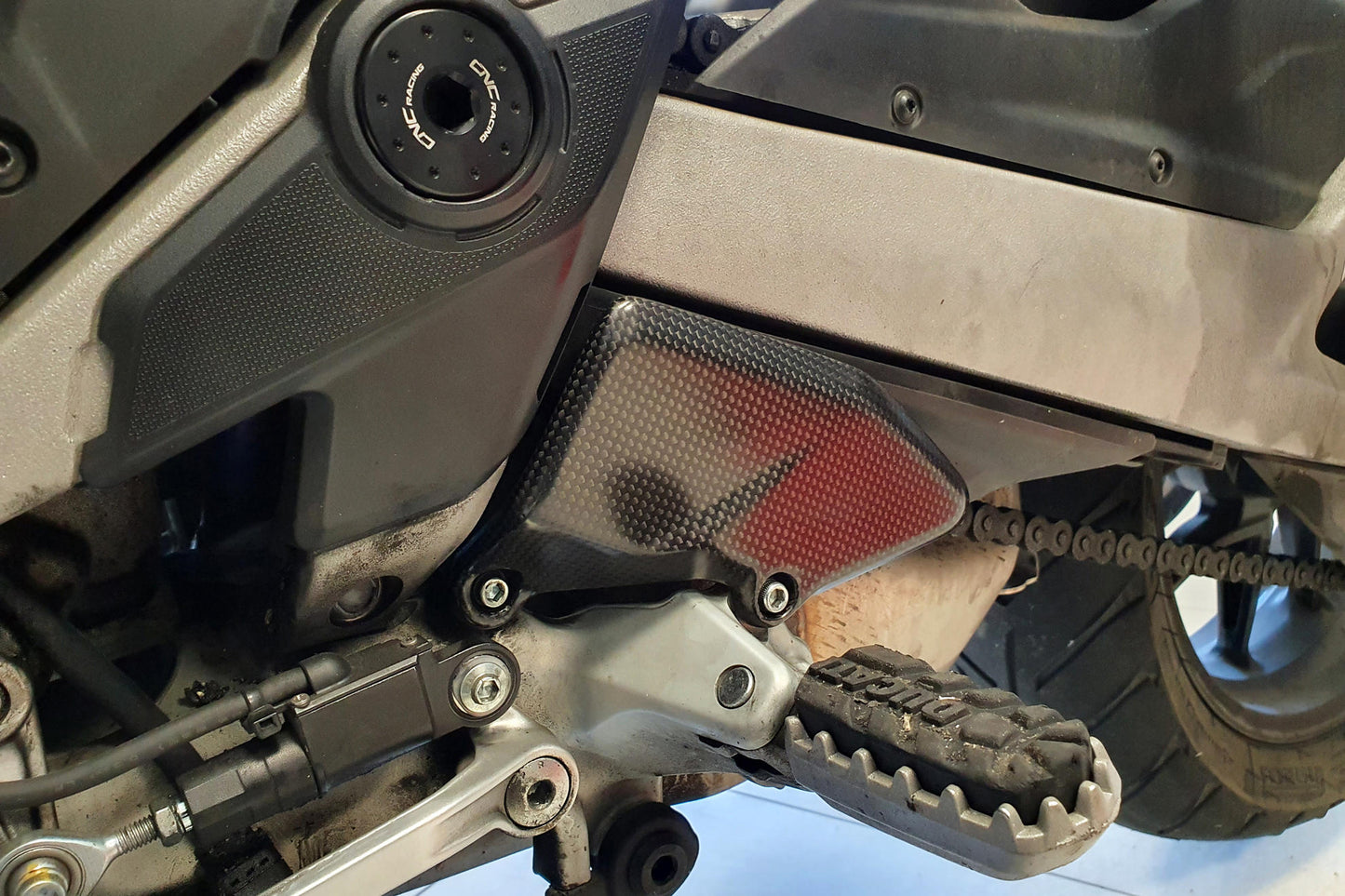 CNC Racing Carbon Fiber Heel Guards for Ducati Multistrada V4 / S / Sport, and 22-23 Pikes Peak