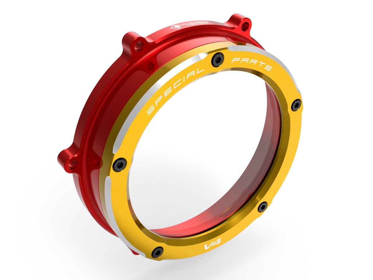 DBK Special Parts (Ducabike) Dual Color Clear Wet Clutch Cover for the Ducati Panigale / Streetfighter / Multistrada / Diavel V4
