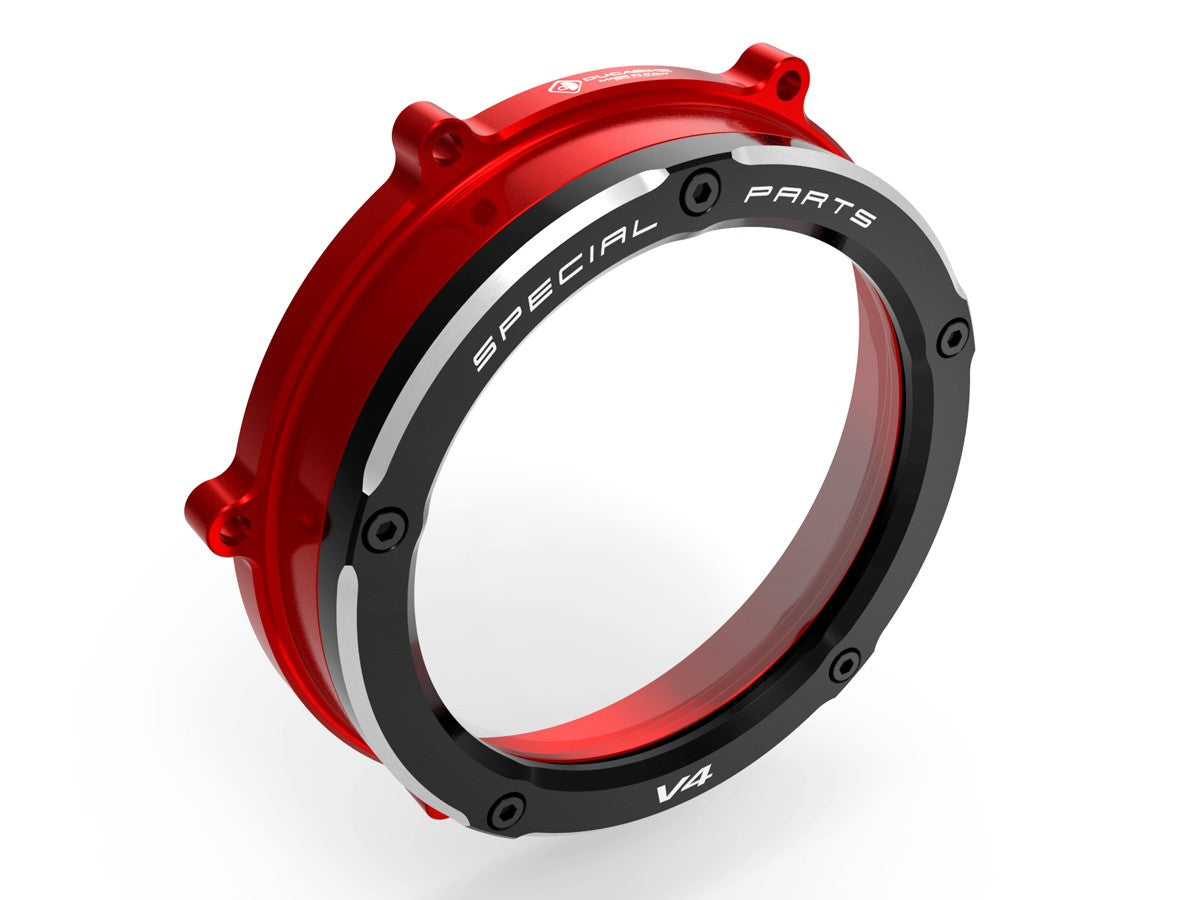 DBK Special Parts (Ducabike) Dual Color Clear Wet Clutch Cover for the Ducati Panigale / Streetfighter / Multistrada / Diavel V4