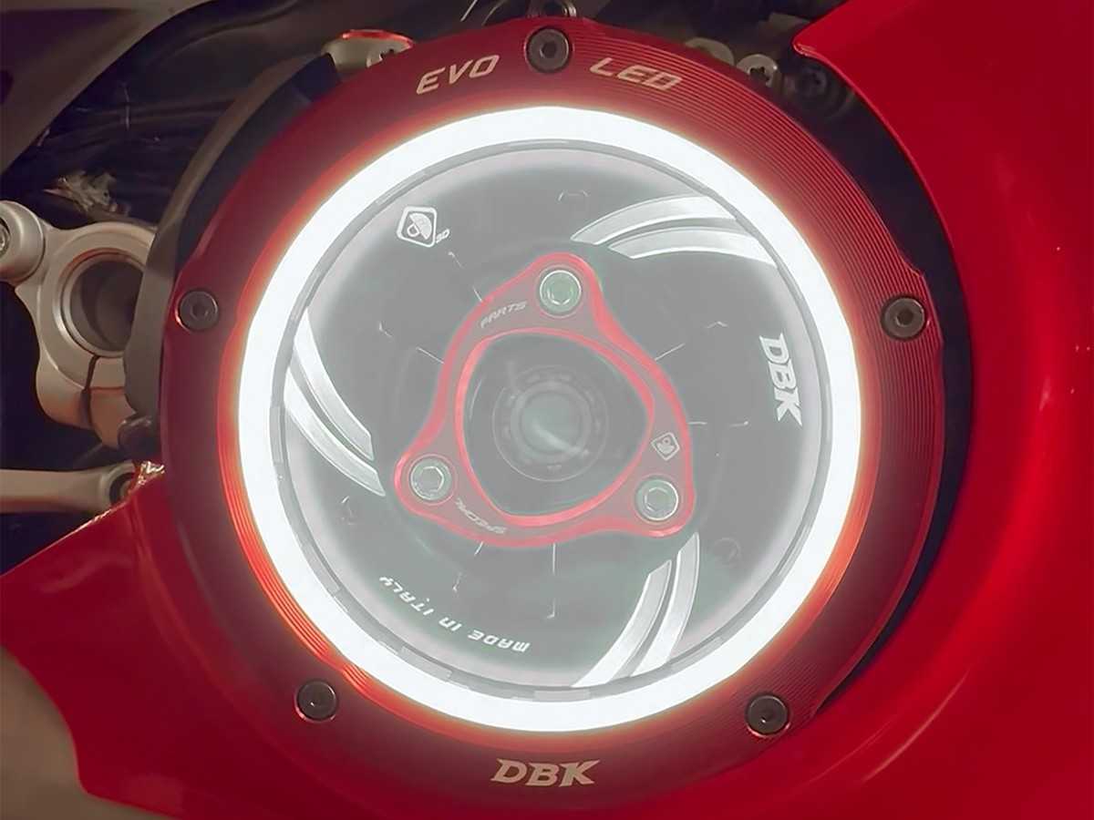 DBK Special Parts (Ducabike) EVO LED Dual Color Clear Wet Clutch Cover for the Ducati Panigale 1299/1199/959  Superleggera (and 899 too with modification)