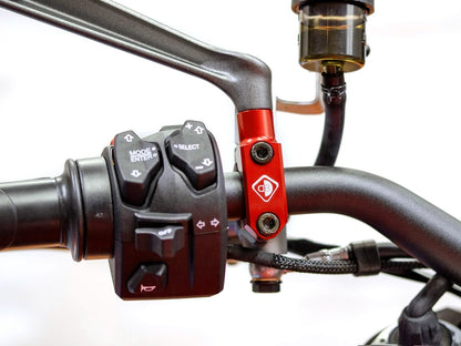 DBK Special Parts (Ducabike) Mirror Mount Handlebar Clamp for Brembo Semi-radial, RCS, and Performance Technology Master Cylinders - M8x1.25 - Left Hand Thread