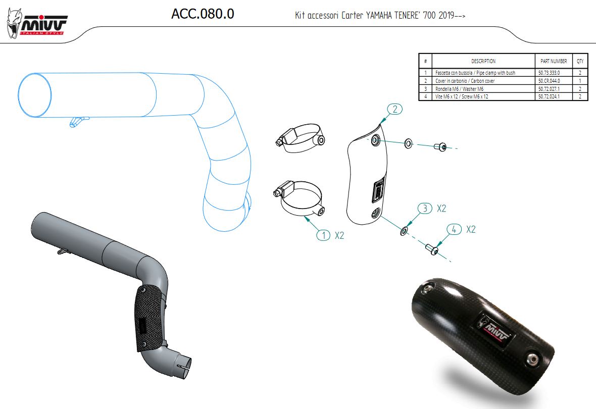 MIVV Carbon Heat Shield for Dakar Slip-on Exhaust For Yamaha Ténéré 700 2019-2022