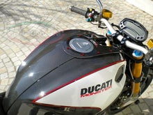 CARBONVANI - DUCATI MONSTER M696 / M796 / M1100 CARBON FIBER RH FUEL TANK SIDE PANEL WITH FRAME AND MESH WHITE COLOUR AND RED CONTOUR