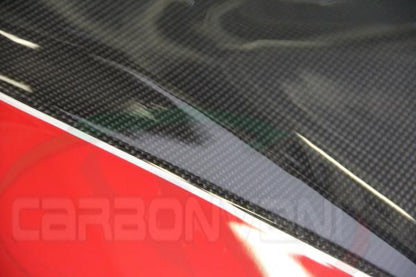 CARBONVANI - DUCATI MONSTER M696 / M796 / M1100 CARBON FIBER LH FUEL TANK SIDE PANEL WITH FRAME AND MESH RED COLOUR AND WHITE CONTOUR