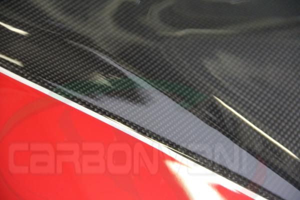 CARBONVANI - DUCATI MONSTER M696 / M796 / M1100 CARBON FIBER RH FUEL TANK SIDE PANEL WITH FRAME AND MESH RED COLOUR AND WHITE CONTOUR