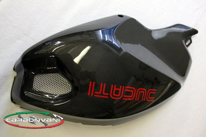 CARBONVANI - DUCATI MONSTER M1100 / M796 / M696 CARBON FIBER RH FUEL TANK SIDE PANEL WITH FRAME AND MESH - OLD
