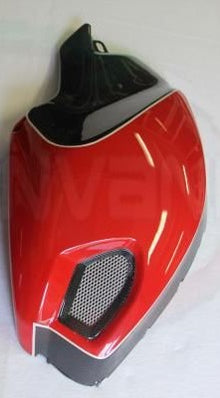 CARBONVANI - DUCATI MONSTER M696 / M796 / M1100 CARBON FIBER RH FUEL TANK SIDE PANEL WITH FRAME AND MESH RED COLOUR AND WHITE CONTOUR