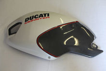 CARBONVANI - DUCATI MONSTER M696 / M796 / M1100 CARBON FIBER LH FUEL TANK SIDE PANEL WITH FRAME AND MESH WHITE COLOUR AND RED CONTOUR