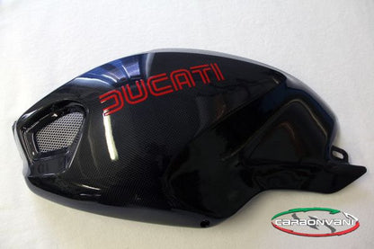 CARBONVANI - DUCATI MONSTER M1100 / M796 / M696 CARBON FIBER LH FUEL TANK SIDE PANEL WITH FRAME AND MESH