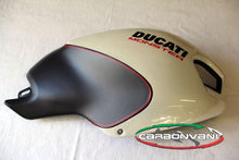 CARBONVANI - DUCATI MONSTER M696 / M796 / M1100 CARBON FIBER RH FUEL TANK SIDE PANEL WITH FRAME AND MESH WHITE COLOUR AND RED CONTOUR