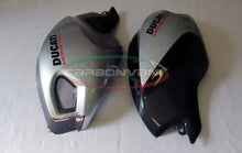 CARBONVANI - DUCATI MONSTER M696 / M796 / M1100 CARBON FIBER LH FUEL TANK SIDE PANEL SILVER WITH FRAME AND MESH