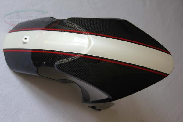 CARBONVANI - DUCATI MONSTER M696 / M796 / M1100 CARBON FIBER FRONT MUDGUARD OE style DUCATI CORSE (Red/White/Red)