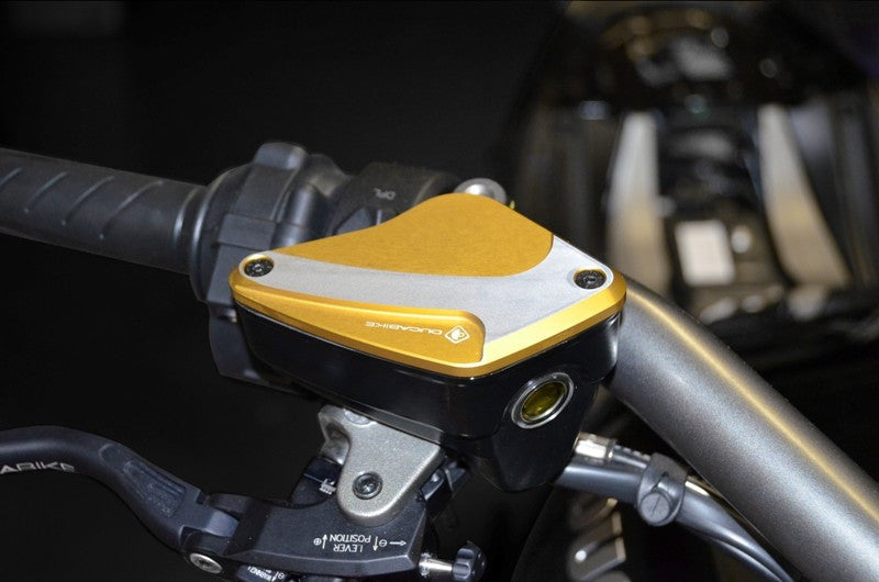 DBK Special Parts (Ducabike) Tri Blade Contrast Cut Front Brake & Clutch Reservoir Caps for the Ducati Diavel / XDiavel