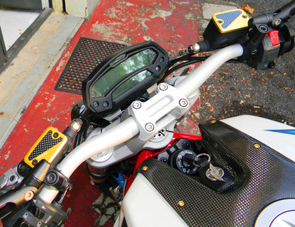 DBK Special Parts (Ducabike) Billet Front Brake & Clutch Reservoir Caps for the Ducati Hypermotard 796, & Monster 695/696/796/S2R 800