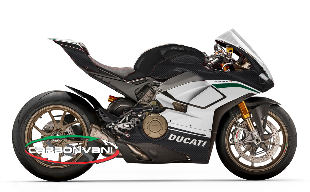 Carbonvani - Ducati Panigale V4 / S / Speciale "BLACK" Design Carbon Fiber Full Fairing Kit - ROAD VERSION (8 pieces)