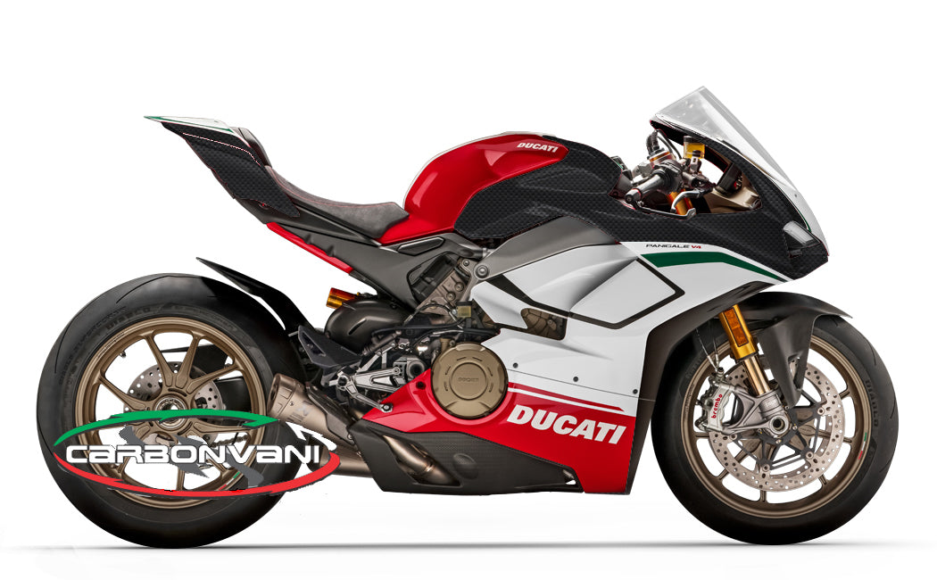 Carbonvani - Ducati Panigale V4 / S / Speciale "WHITE" Design Carbon Fiber Full Fairing Kit - ROAD VERSION (8 pieces)