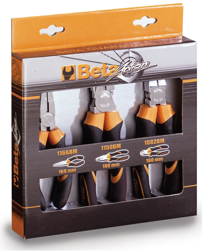 Beta Tools Set of 1 combination pliers, 1 long needle nose pliers and 1 diagonal cutting nippers