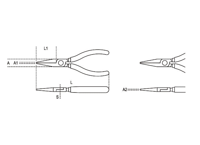 Beta Tools Model 1009  160mm-Extra-Long Knurled Nose Pliers