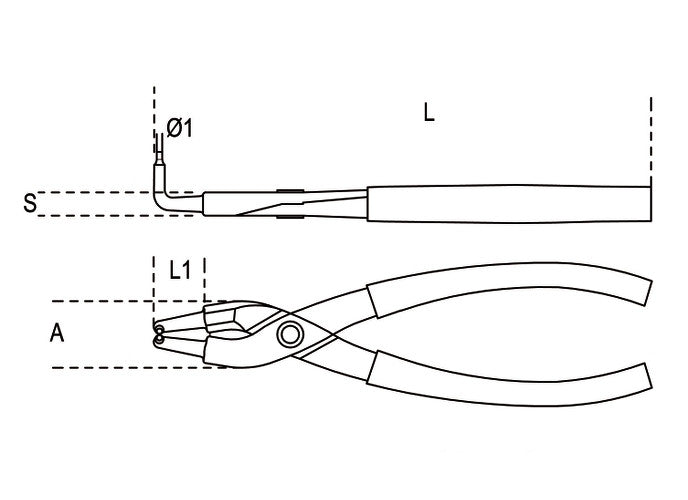 Beta Tools Model 1034  L-90Â° Curved Long Nose Pliers
