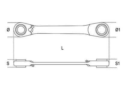Beta Tools Model 195Ftx  E10Xe12-Ratcheting Double Wrenches