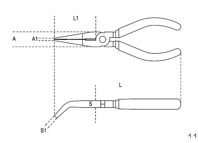 Beta Tools Model 1168  160mm-Extra Long Bent Needle Nose Pliers