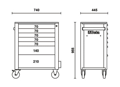 Beta Tools Model C24S  7/R-Mobile Roller Cab 7 Drawers Red