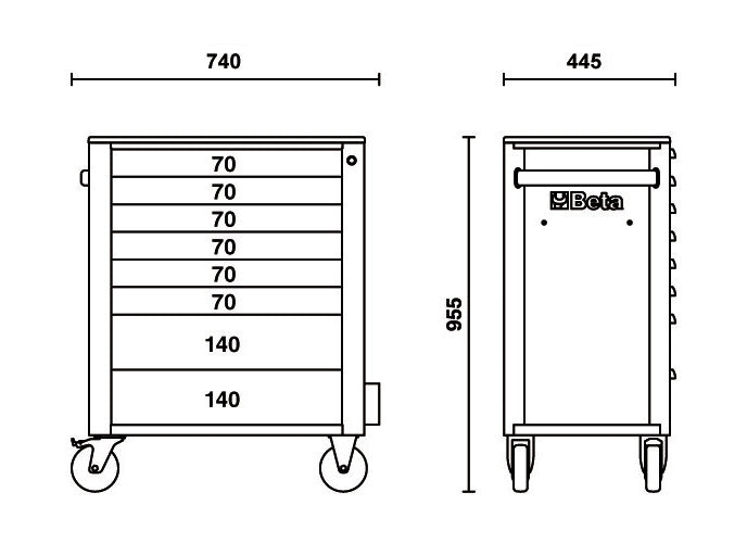 Beta Tools Model C24S  8/R-Mobile Roller Cab 8 Drawers Red
