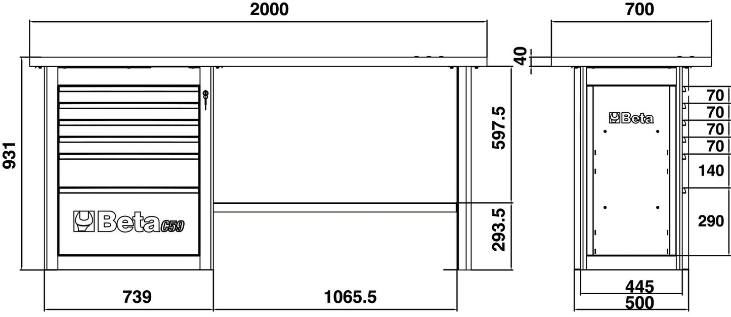 Beta Tools Model C59  A-G-Endurance Workbench 6 Drawers