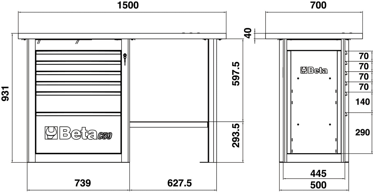 Beta Tools Model C59  C-G-Endurance Workbench 6 Drawers