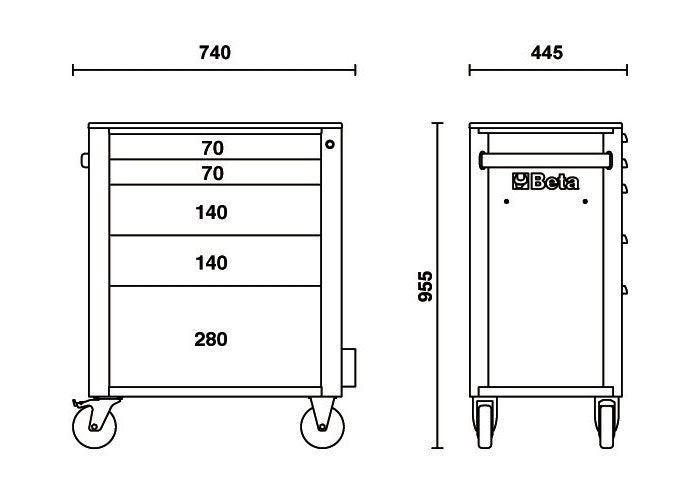 Beta Tools Model C24S  5/G-Mobile Roller Cab 5 Drawers Grey
