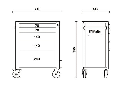 Beta Tools Model C24S  5/G-Mobile Roller Cab 5 Drawers Grey