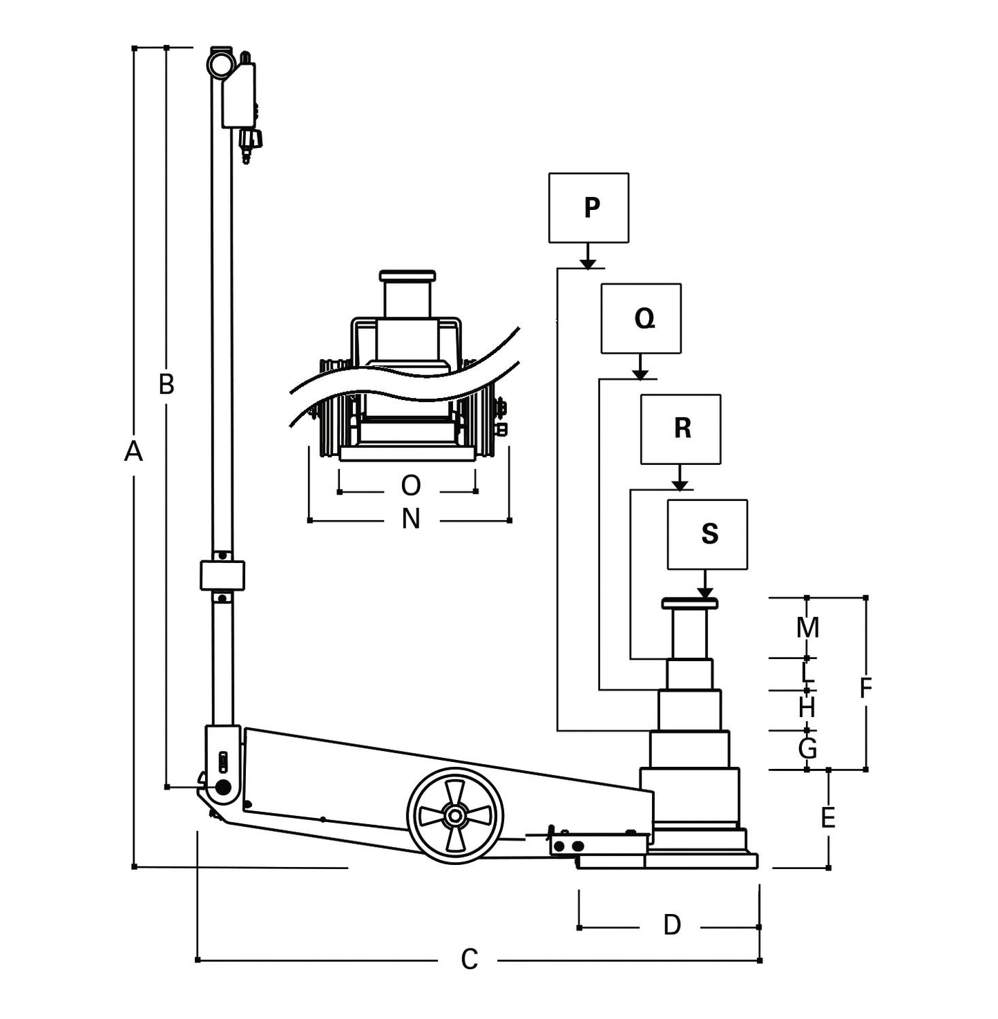 Beta Tools Model 3067  70-13T-Air Hydraulic Jack 70-43-23-13T