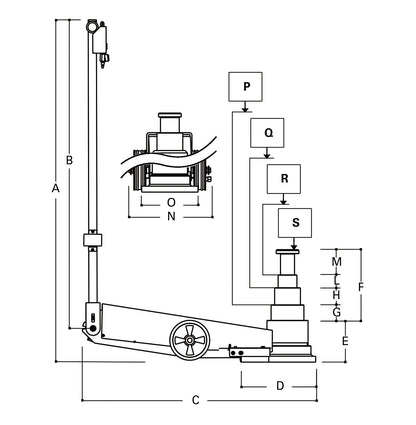 Beta Tools Model 3067  70-13T-Air Hydraulic Jack 70-43-23-13T