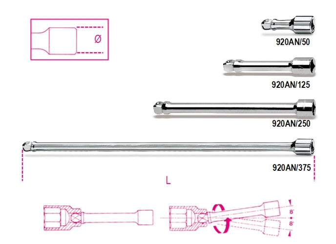 Beta Tools Model 920  An/125mm-1/2' Wobble Extension Bars
