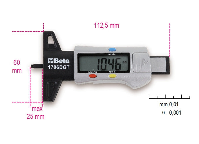 Beta Tools Model 1706Dgt  Digital Depth Gauge Tyre Threads