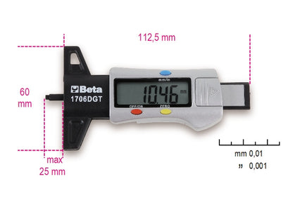 Beta Tools Model 1706Dgt  Digital Depth Gauge Tyre Threads