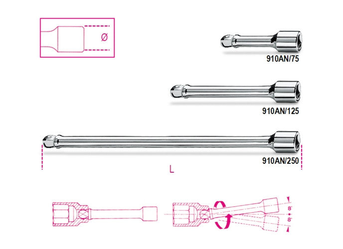 Beta Tools Model 910  An/75-3/8' Wobble Extension Bars