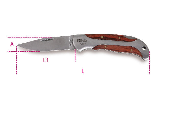 Beta Tools Model 1778  W-Foldaway Knife  Wooden Handle