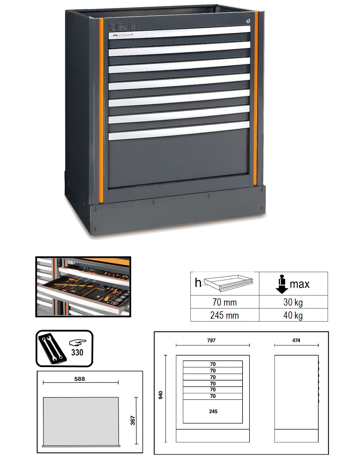 Beta Tools Model C55  M7-Fixed Module with 7 Drawers